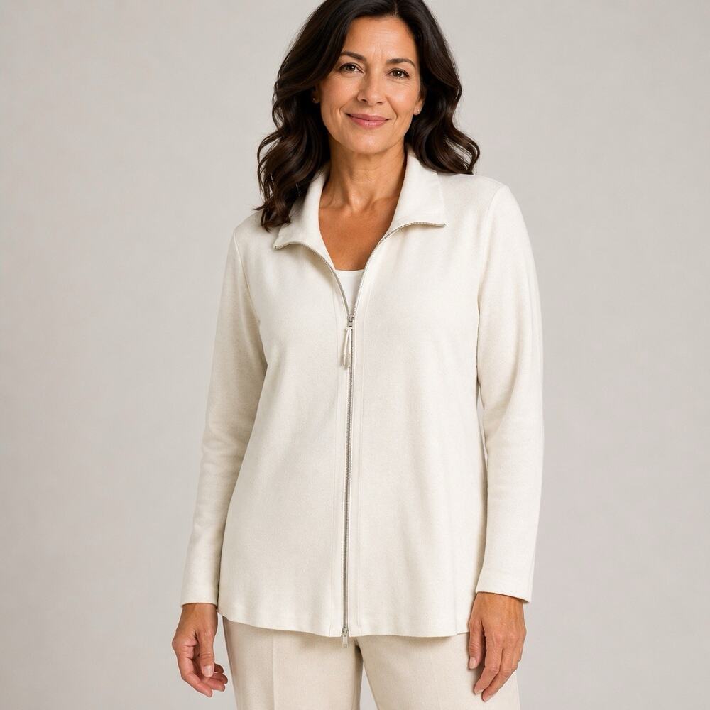Soft Surroundings Meria Zip Cardigan size Medium Soft White Cozy Minimalist